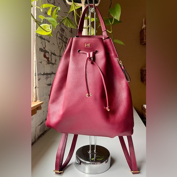 H by Halston Deep Red or Maroon Leather Backpack Gold Hardware main image 14